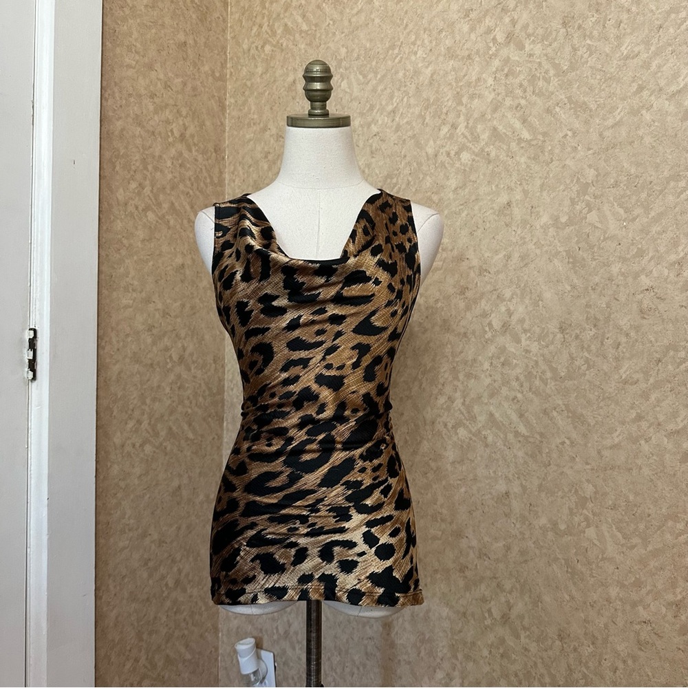 Y2K Style Cheetah Leopard Animal Print Satin Cowl Neck Tank Top
